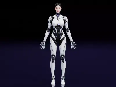 Cyberpunk Female Cyborg Character - Rigged Low-poly 3D model