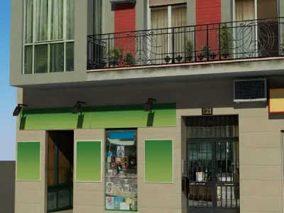 Building with two floors and roof Low-poly 3D model