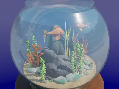 Aquarium with fish lOW POLY GAME ready  Low-poly 3D model