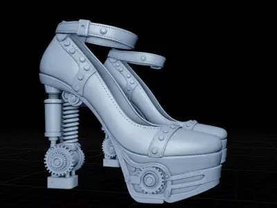 Detailed Steampunk High Heels Shoes Mechanical Elements 3D Model 3D print model