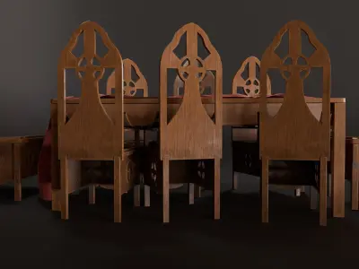 Medieval table and chair set with pbr textures 3D model