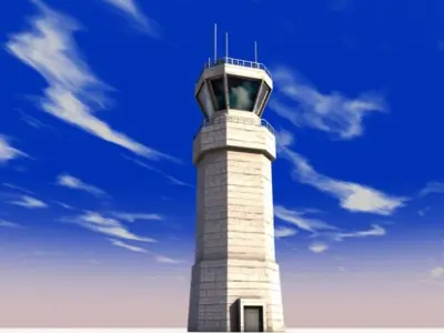 Low poly airbase control tower 3D model