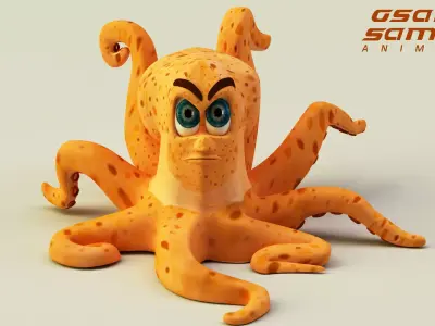 Octopus cartoonist character Low-poly 3D model