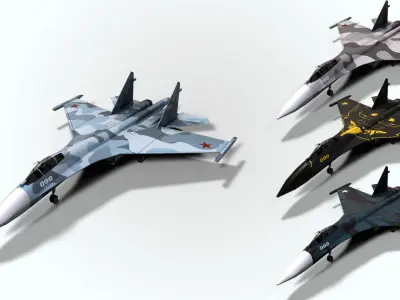 5in1 j20 su24 su35 su47 b2 aircraft low poly Low-poly 3D model