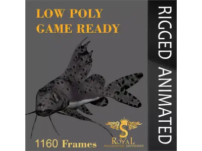 Animated Cat Fish - Loop Animation with 1160 Frames Low-poly 3D model