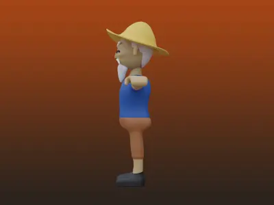 Old Fishing man Low-poly 3D model