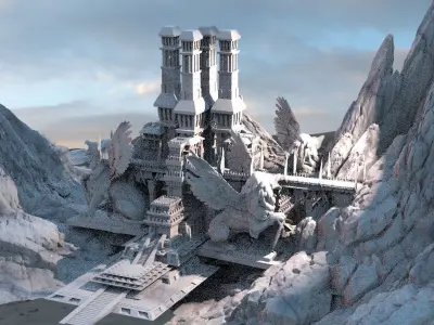 Lion Ancient Temple towers Cliffs 3D model