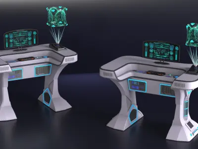Futuristic Control Station Desk with Hologram 3D model