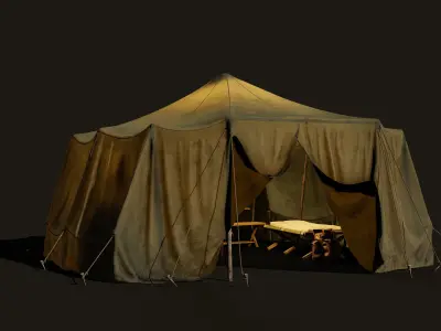 Travelers Tent with props Low-poly 3D model