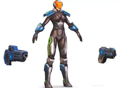 Cartoon Sci-Fi Cyborg Drone Trooper Soldier Low-poly 3D model