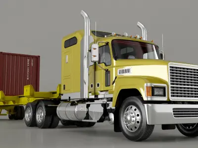 Freight Truck with Trailer and Container 3D model