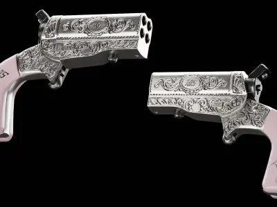 HJS Frontier Four Derringer Engraved Humming Bird Grip Low-poly 3D model