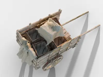 Old Wooden Cart Low-poly 3D model