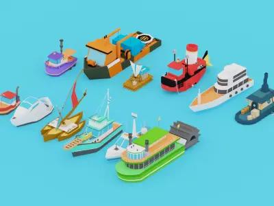 POLYGRUNT - 12 Low Poly Water Craft Pack  or Sea Vehicle Pack Low-poly 3D model