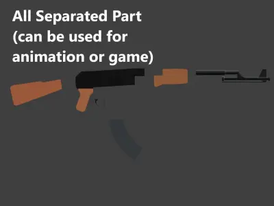AK-47 with separated part Low-poly 3D model