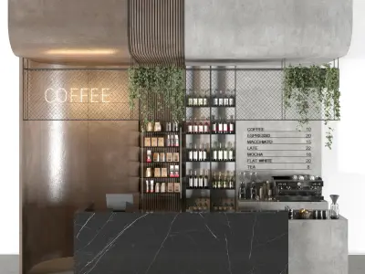 Modern Industrial Coffee Bar with Neon Sign Corona Vray 3D model