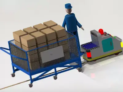 AGV-car man pushing cart with boxes 3D model