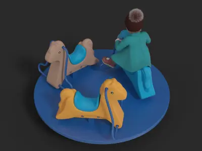 Toddler Girl on Carousel 3D model