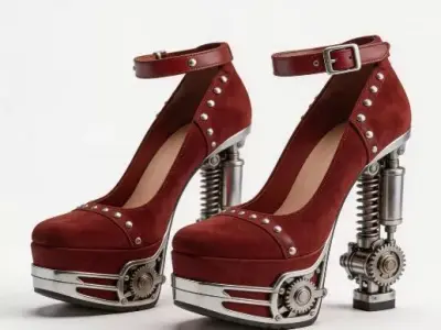 Detailed Steampunk High Heels Shoes Mechanical Elements 3D Model 3D print model