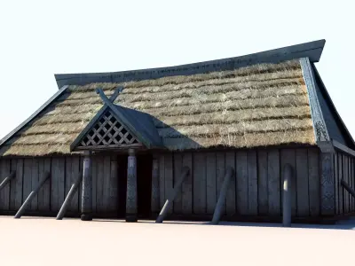 Viking House 3 longhouse Low-poly 3D model