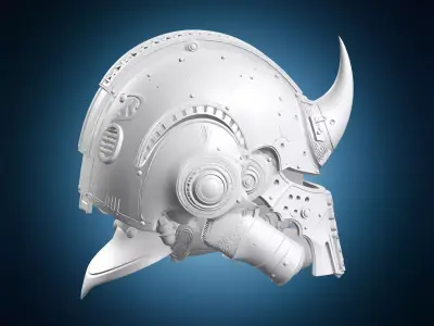 Ornate Horned Sci Fi Knight Helmet 3D print model