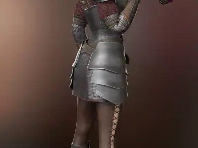 caracter low-poly 3d model medieval fantasy girl knight Low-poly 3D model