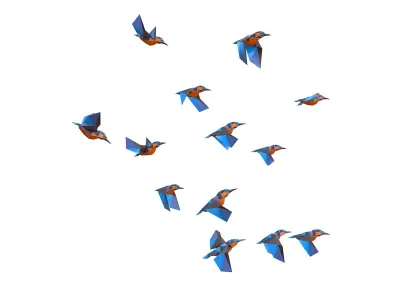 Animated Flock Birds lowpoly art style Calibri Low-poly 3D model