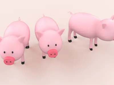 Cartoon Pig Animal Style Cute Low-poly 3D model