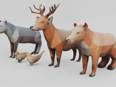 Stylized Forest Pack  Low Poly 3D Animal Models Low-poly 3D model