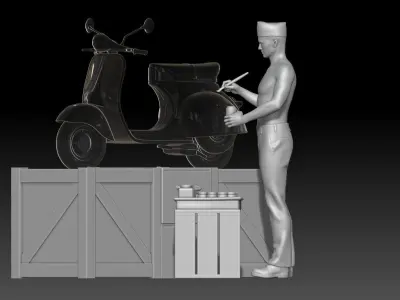 Military paint pinup on vespa 3D print model