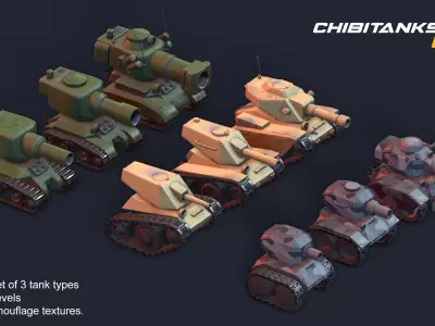 Low-poly chibi tanks 3D model
