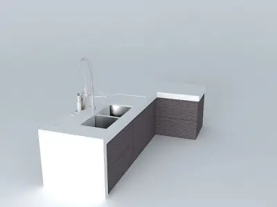 Bench with drainer double bowl and Accessories Free 3D model