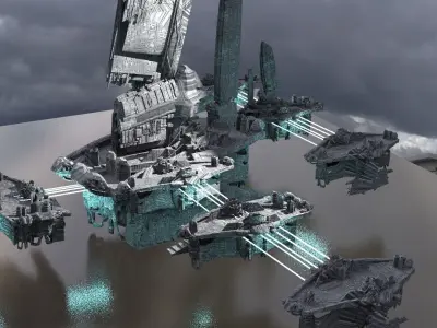 Halo Forerunner Inspired Hologram Bridges Extended Fortress 3D model