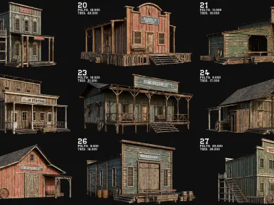 WILD WEST - 50 BUILDINGS 4K WESTERN PACK NEW Low-poly 3D model
