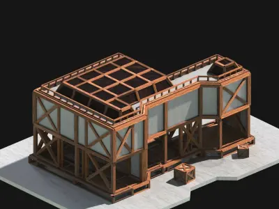 Medieval Low Poly Building Castle Wooden Village Stone House 37 Low-poly 3D model