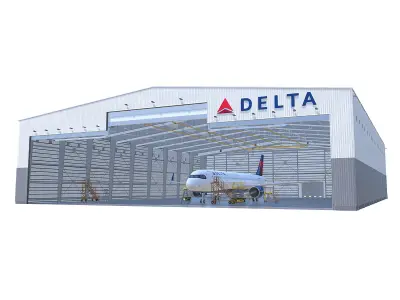 Delta Airlines Maintenance Hangar A321Neo Low-poly 3D model