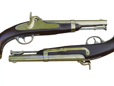 Aston M1842 54 Cal Black Powder Pistol Low-poly 3D model