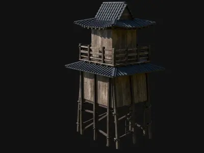 JAPANESE TOWER WATCHTOWER WALLS FEUDAL FENCE COLLECTION Low-poly 3D model