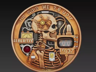 Cyberpunk Skull Coin Medallion Tech Liberty Emblem 3D Model 3D print model