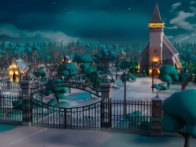 Cemetery Low-poly 3D model