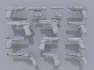 Simple Pistols Low-Poly Low-poly 3D model