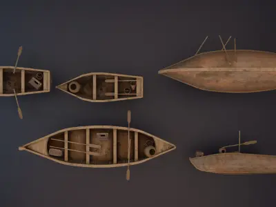 Wooden Boat pack Low-poly 3D model
