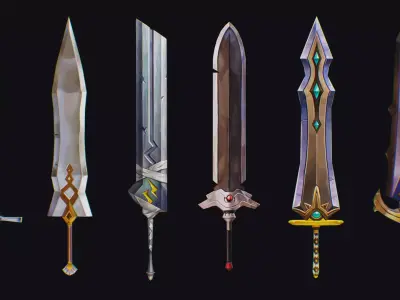 Sword Edged Weapon Two Handed Medieval Melee Knife Iron Blade Low-poly 3D model