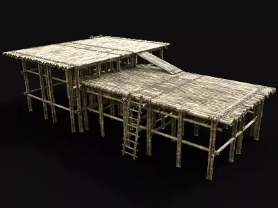 BAMBOO PIER BRIDGE LOG PLATFORM JUNGLE PORT DOCK CONSTRUCTION Low-poly 3D model