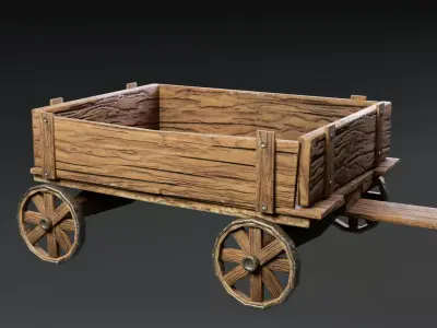 Rustic Wooden Cart Low-poly 3D model