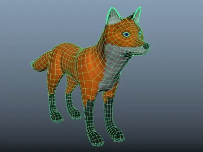 Cartoon fox Low-poly 3D model