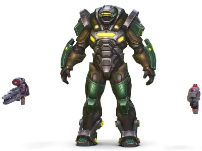 Cartoon Sci-Fi Cyborg Drone Heavy Sniper Low-poly 3D model