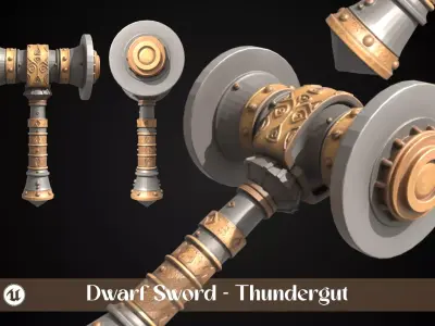 Stylized Dwarf Sword - Thundergut - Game Ready 3D model