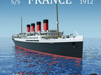 Print ready SS FRANCE ocean liner 1912 - full hull and waterline 3D print model
