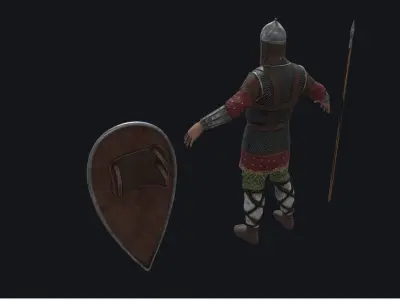 Knight with spear and shield Low-poly 3D model